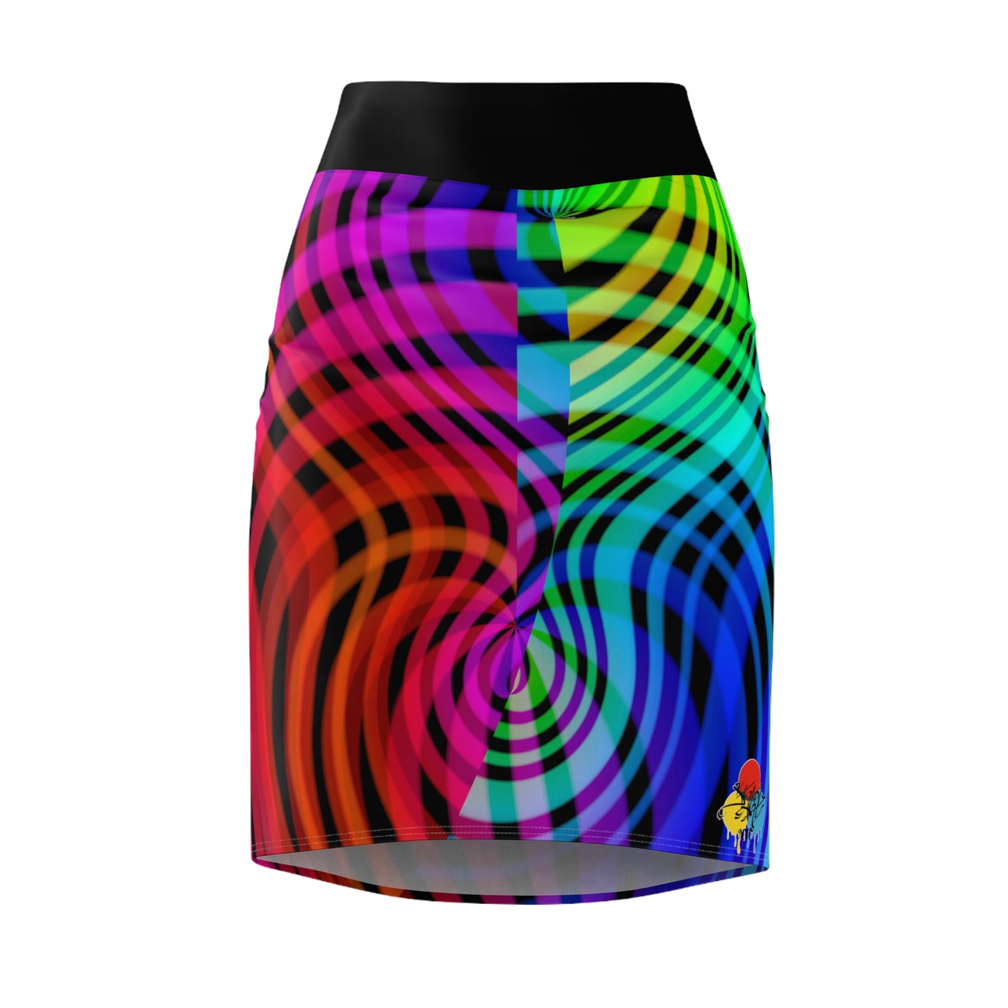 Rainbow Swirl Pencil Skirt -Black