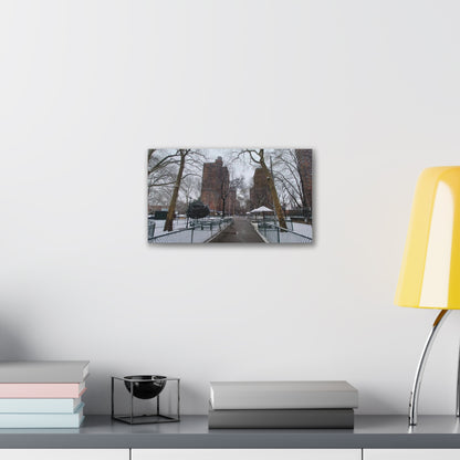 Snowing in El Barrio photography print Canvas Stretched