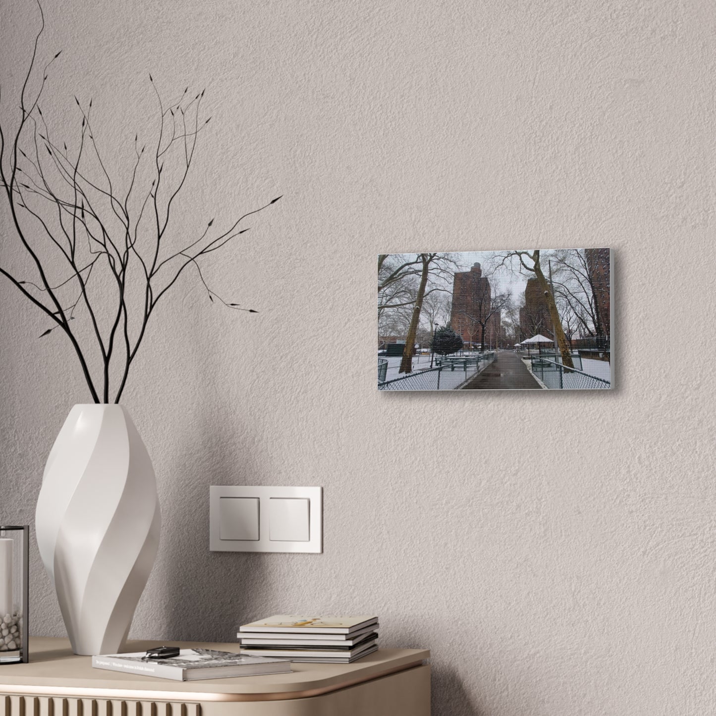 Snowing in El Barrio photography print Canvas Stretched