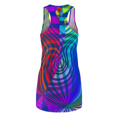 Bold Swirl Racerback Dress — Vibrant Curve-Hugging
