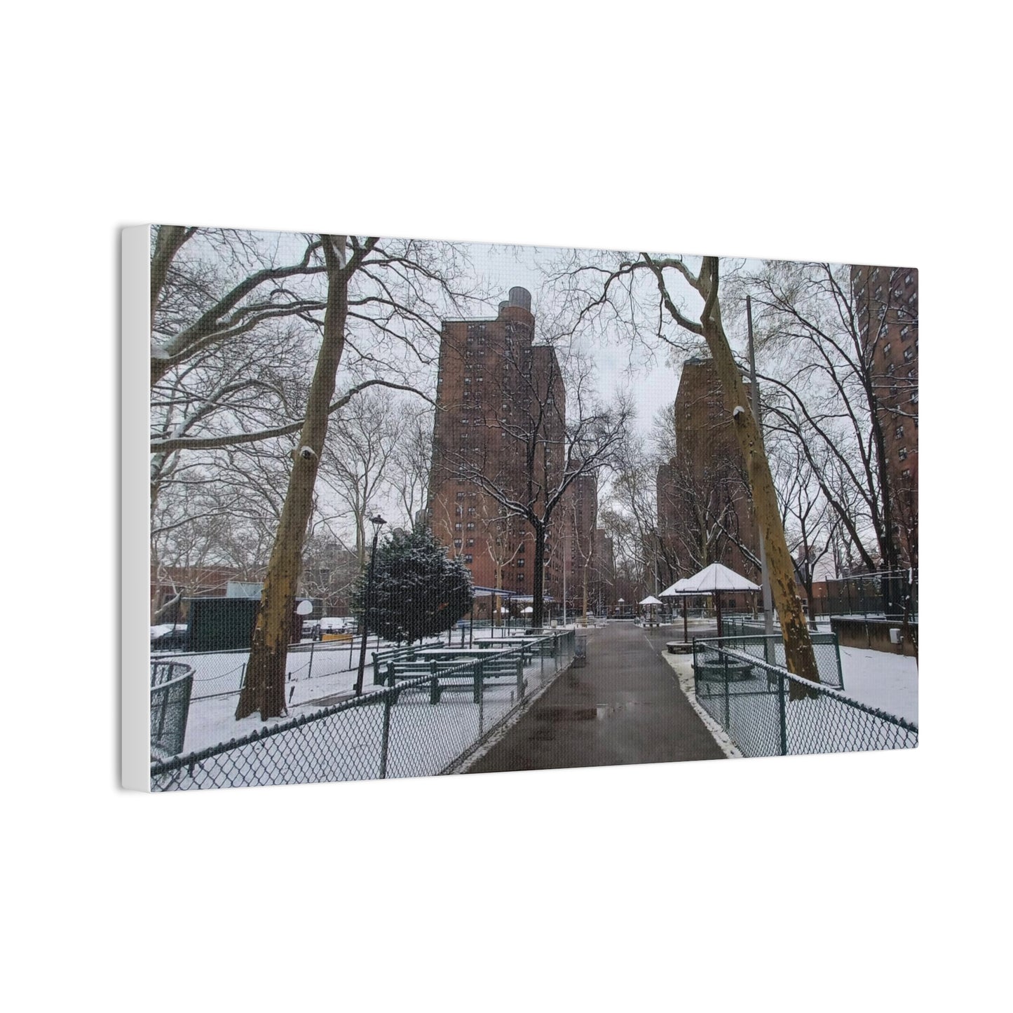 Snowing in El Barrio photography print Canvas Stretched