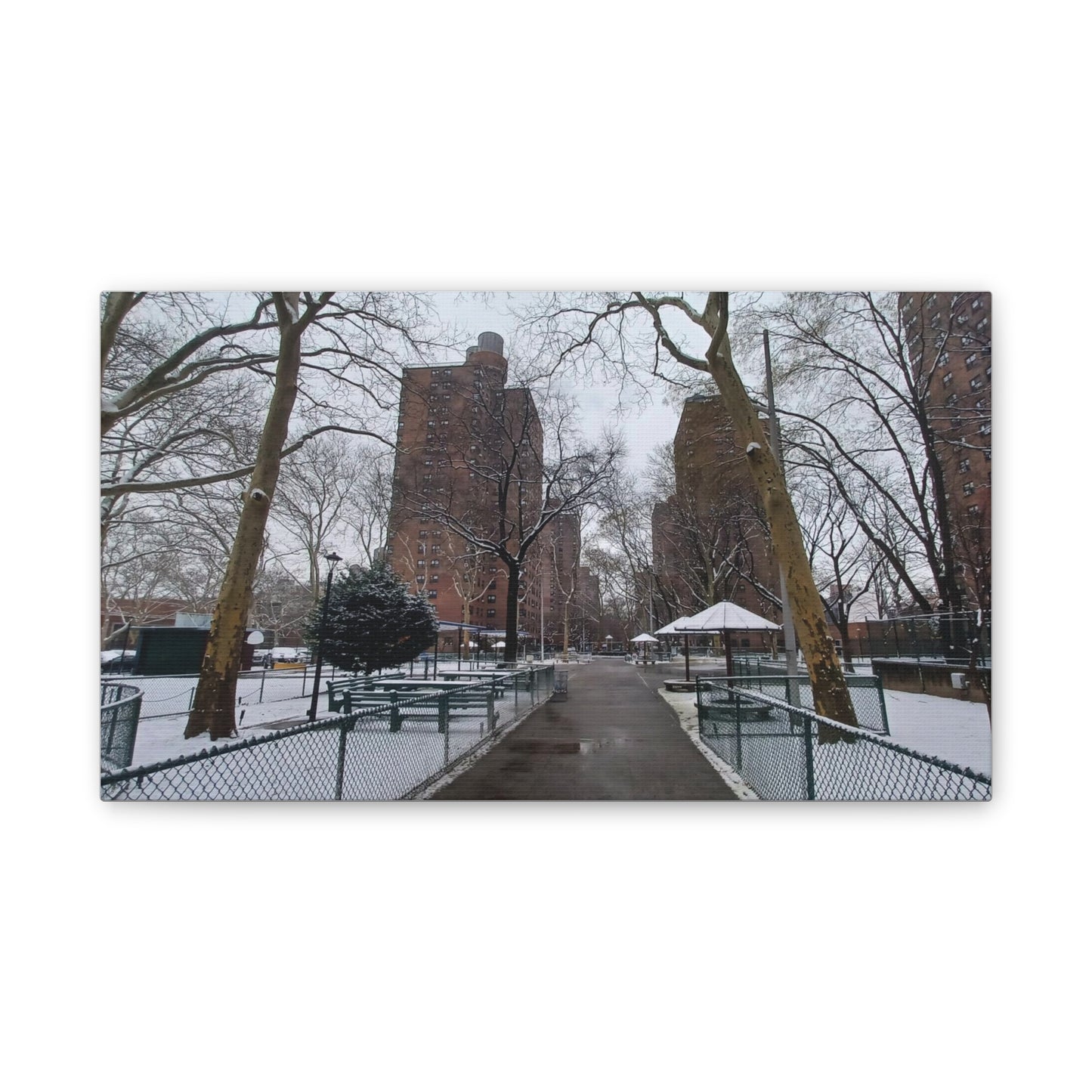 Snowing in El Barrio photography print Canvas Stretched