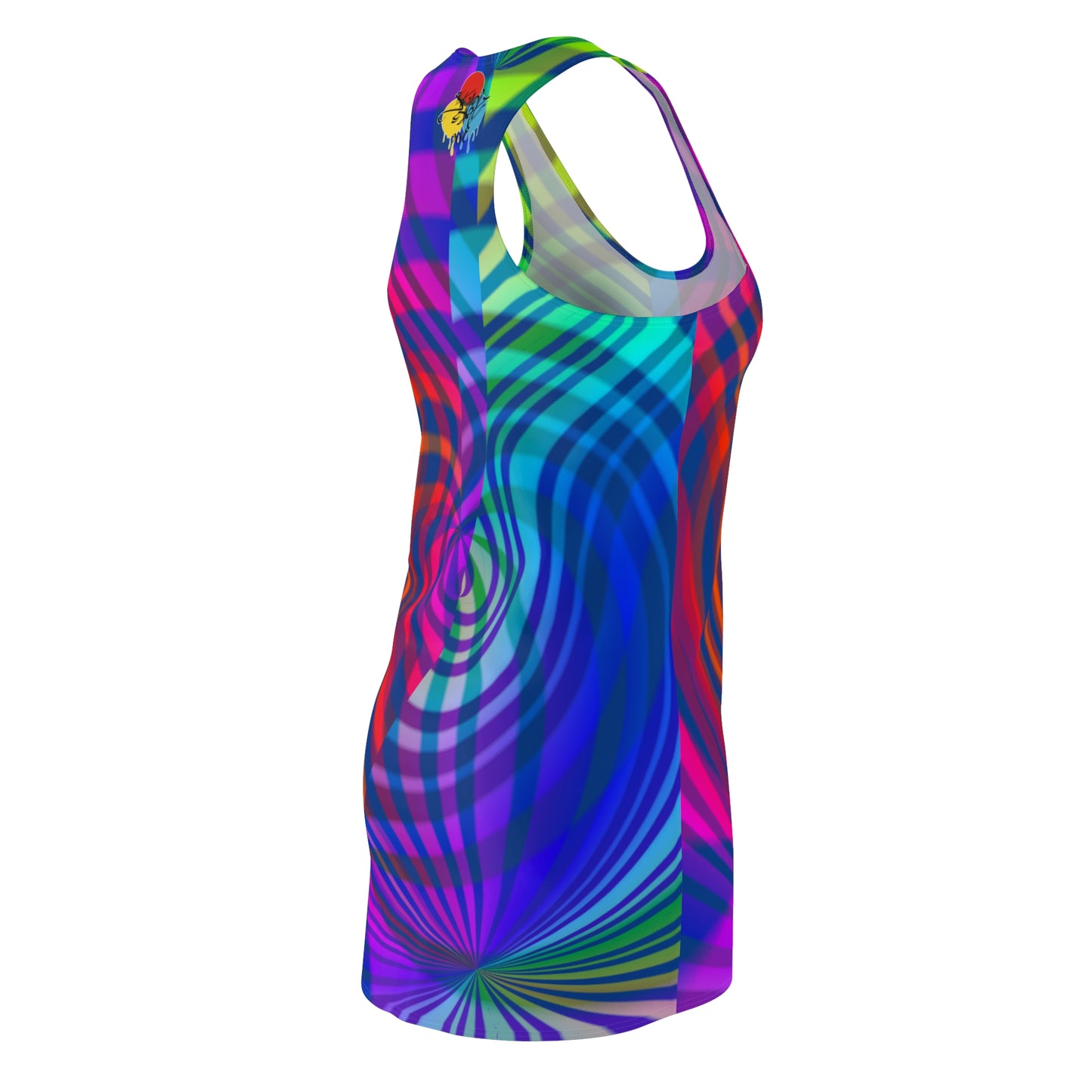 Bold Swirl Racerback Dress — Vibrant Curve-Hugging