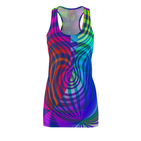 Bold Swirl Racerback Dress — Vibrant Curve-Hugging