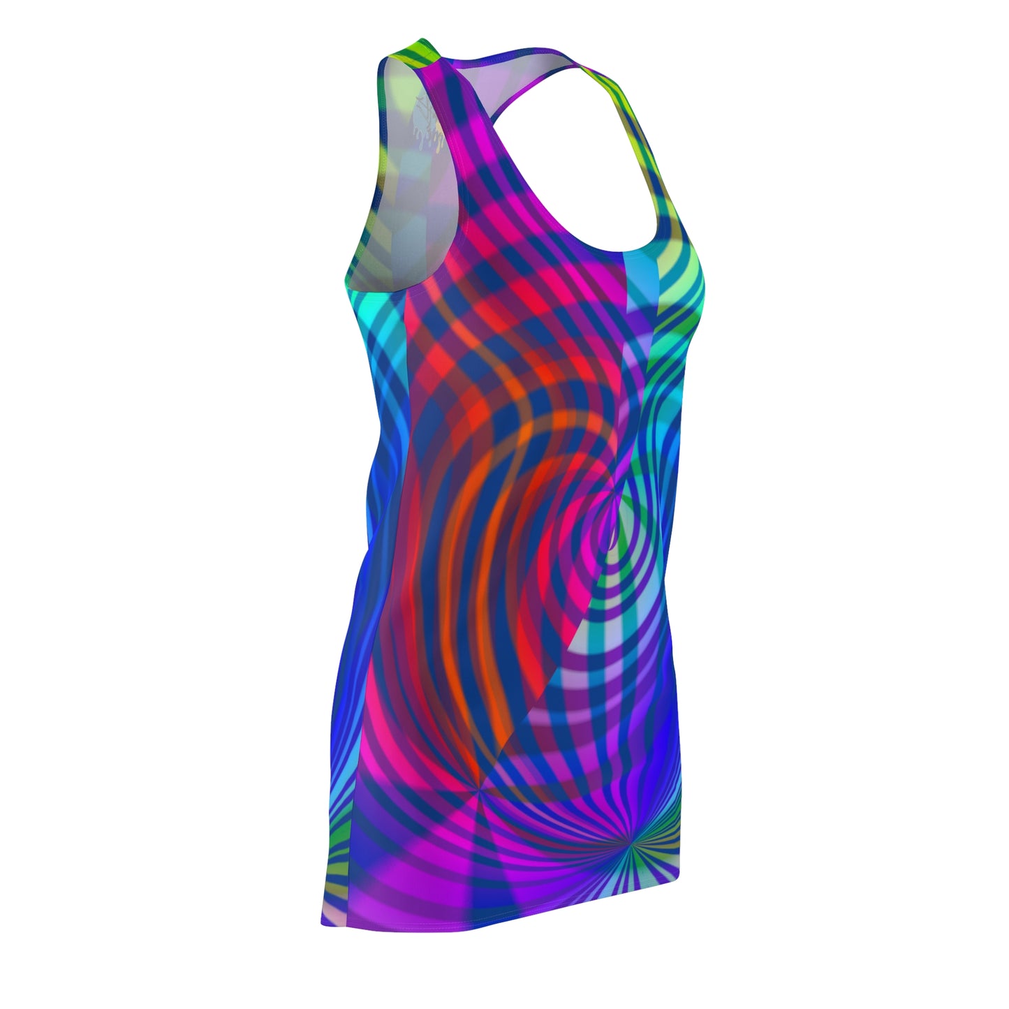 Bold Swirl Racerback Dress — Vibrant Curve-Hugging